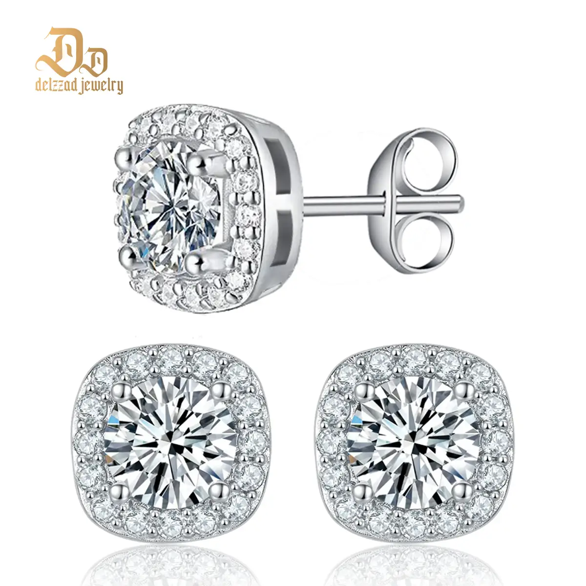 Delzzad S925 Moissanite Halo Square Stud Earrings Gift for Any Occasion