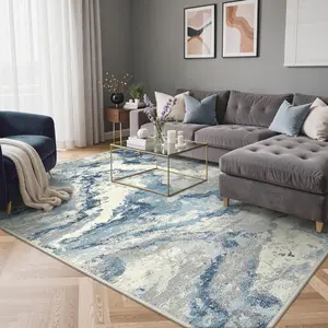 Abstract Area Rug Washable Large Modern Rug Non Slip, Low Pile Lightweight Soft Carpet for Living Room, Bedroom, Dining Room, Blue Grey