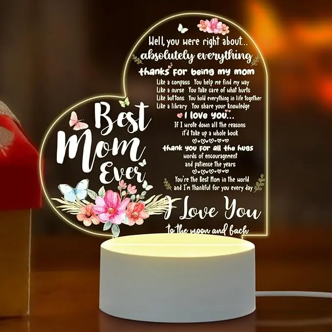 Engraved LED Night Lamp - Festive Decor, Birthday Decor, Led Mood Lighting, Decorative Atmosphere Lamp, Atmosphere Light, Ideal Gift for Moms from Daughters for Mother’s Day
