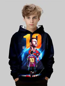 Boys' Fall Winter Hooded Sweatshirt, 3D Cartoon Print, Cute Casual Wear, Daily and Outdoor Use, Fitted Style, Graphic Team Hoodie