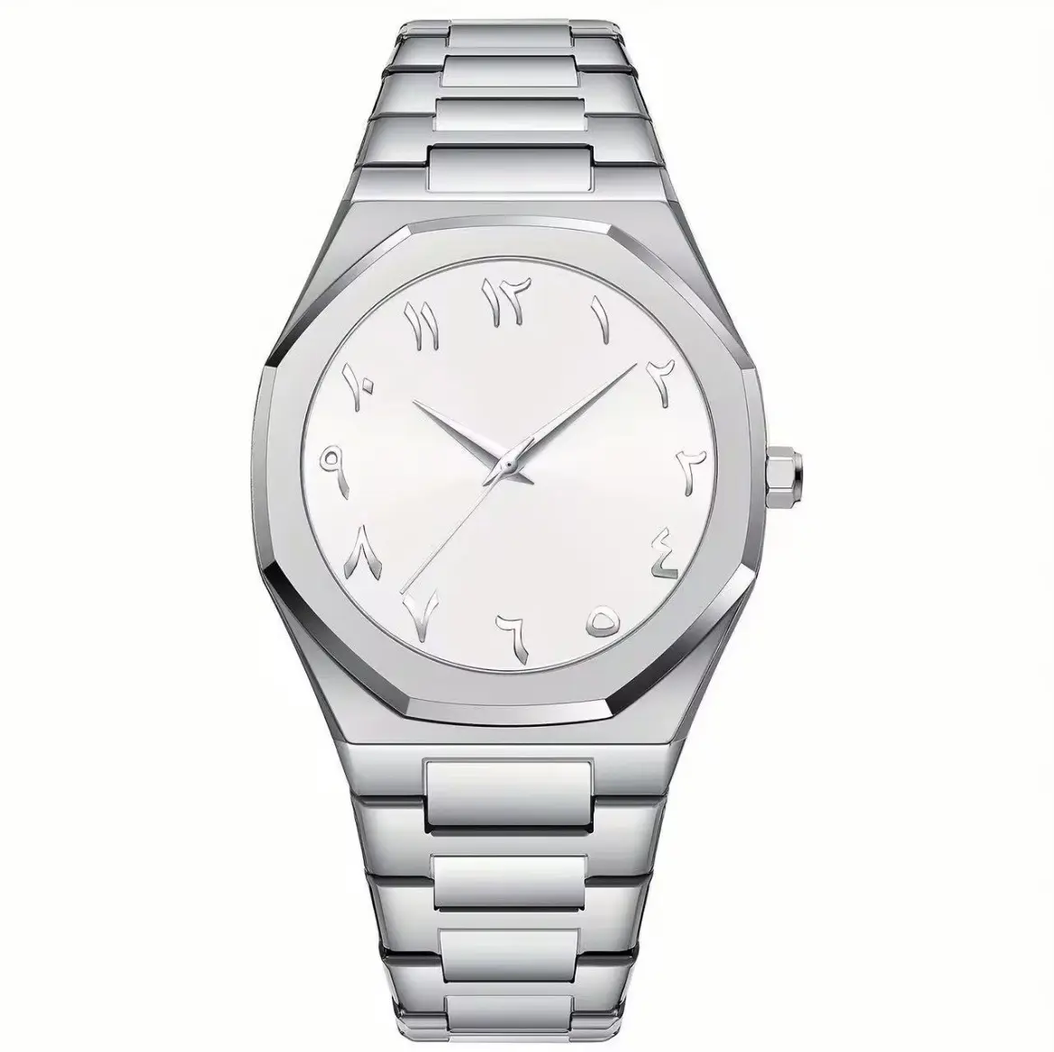 Simple Round Watch in Stainless Steel, Unisex Modern Design with Arabic Numerals, Dial Graduations, and an Adjustable Band, Analog