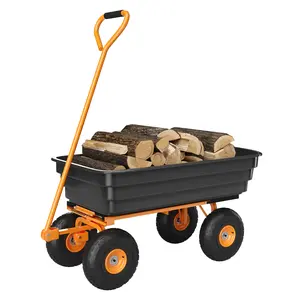 Heavy Duty Garden Dump Cart 600lbs, Utility Wagon with 180° Adjustable Handle for Yard Lawn Landscaping Outdoor Tasks