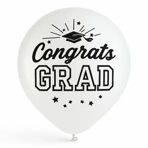 "Congrats Grad" White Latex Balloons, 12-Inch, 15-Pack