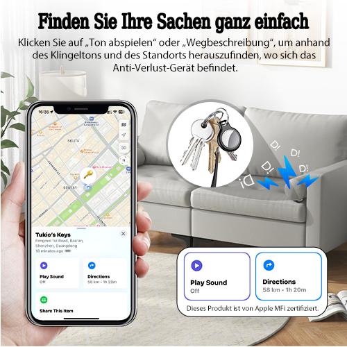 Summervibes Air Tags 4er Pack Schwarz, Smart Key Finder Kompatibel mit Apple Wo ist? APP (iOS NUR), Airtag für Schlüssel/Taschen, Koffer-Tracker mit Austauschbarer Batterien, Kleine Elektronik Tracker