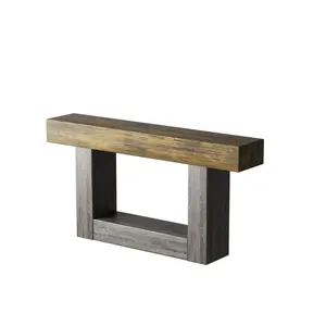 Farmhouse Console Table for Living Room, Antique Brown Wooden Sofa Table with Double Board Suspension Design, Solid Wood & MDF Entryway Table, Retro Narrow Hallway Table, 59.8x15x31.7 Inches, Antique brown Color Options