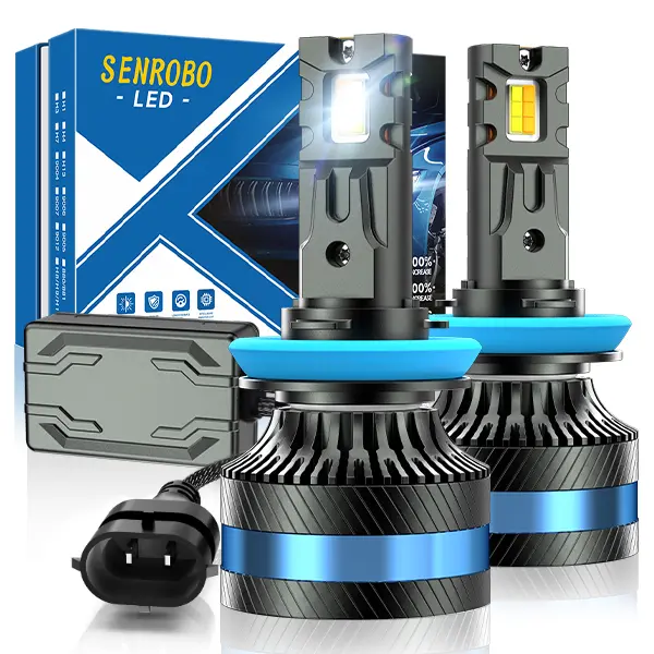SENROBO 9005/H11 LED Headlight Bulb Set for  truck/SUVs, 120W 12000LM Tri-Color Switching (3000K Amber-4500K White-6000K Cool White), 12000rpm Aluminum Alloy Fan Cooling, Adjustable Beam, IP67 Rated, Plug-and-Play