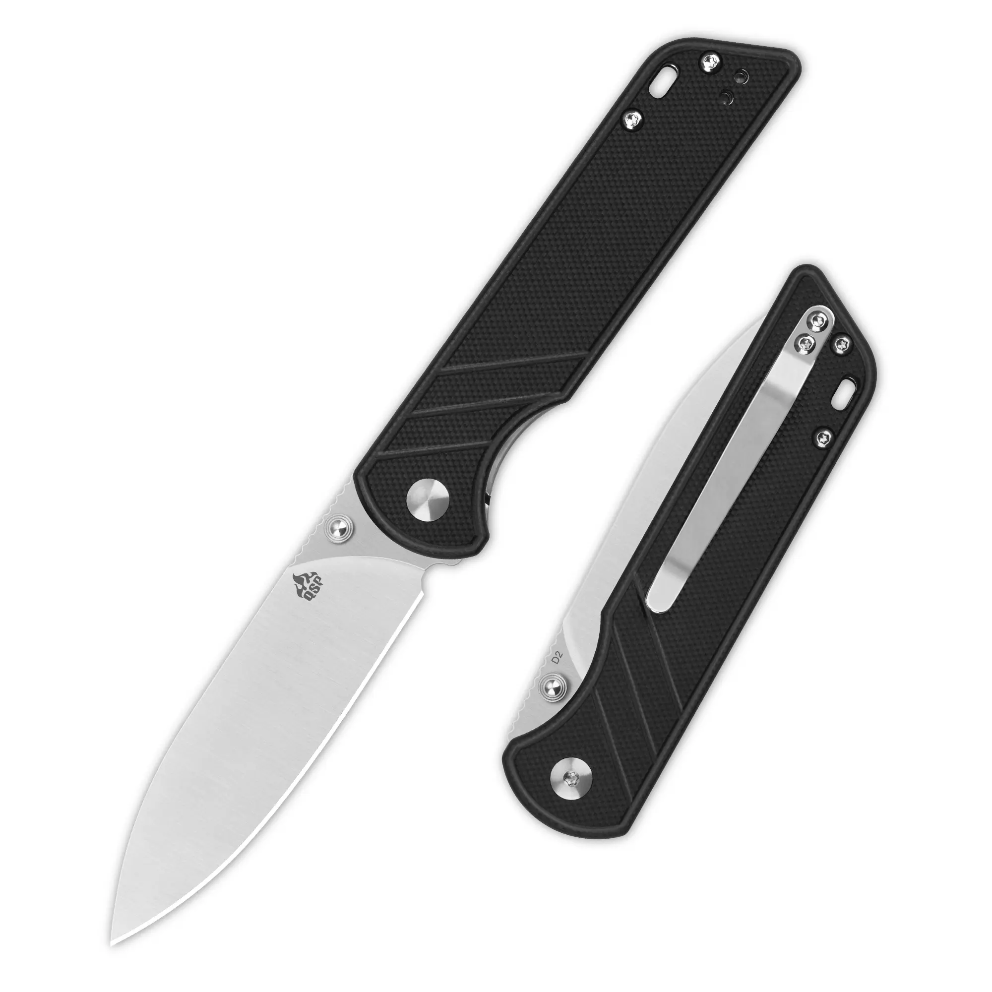 QSP Parrot V2 Folding Pocket Knife, 3.25" D2 Steel Satin Blade EDC Knife, Liner Lock, Steel Ball Bearings,G10 Handle
