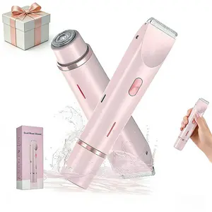【Mother's Day】Electric Bikini Trimmer for Women, Electric Shaver and Razor Rechargeable 2-in-1 Body and Facial Epilator, Dual Heads for Painless Trimming of Pubic Hair, Face, Underarms and Legs, Summer Gift Daily USE Smooth