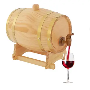 3L Vintage Ellipse Wine Barrel, Pine Wood with Stainless Steel Hoops, for Whiskey, Wine & Beverage Storage in Home/Hotel/Bar Portable wine/beverage storage
