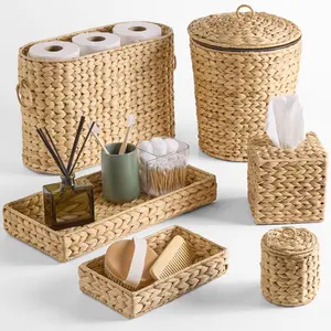Best Choice Products 6-Pc Water Hyacinth Bathroom Storage Set, Includes Trays, Trash Bin, Toilet Paper Storage, Tissue Box Cover, Garbage Can