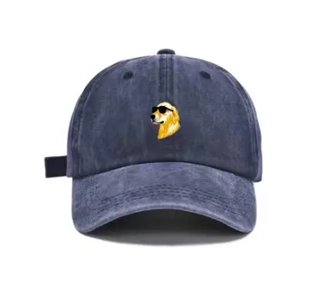 Unisex Vintage Washed Distressed Cotton Dad Hat - Vivid Golden Retriever With Sunglasses Print, Adjustable Outdoor Sports Hat With Hook Closure For Daily Wear, Vivid Print