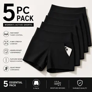 5 Pack Women’s High Waisted Biker Shorts Workout Yoga Shorts Tummy Control Stretch Activewear Gym Running Shorts Set women