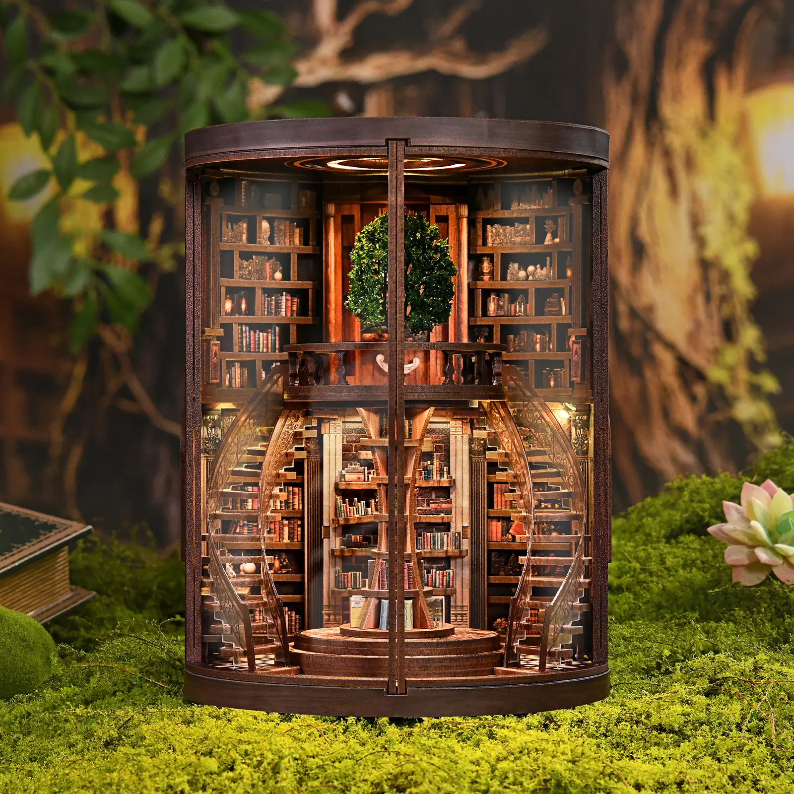 Wisdom Rings Book Repository DIY Book Nook Kit with LED Light Miniature Dollhouse 3D Wooden Puzzle Bookshelf Insert Decor Craft Gift
