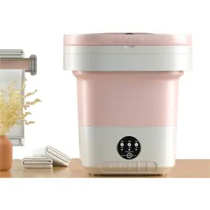 11L Foldable Portable Washing Machine Compact Mini Washer 3 Timer Modes Travel Dorm RV Pink