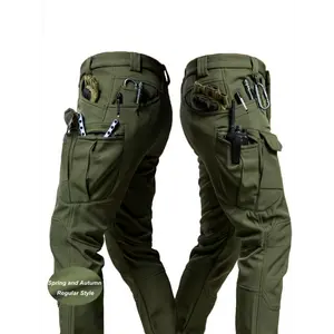 [Tactical Cargo Pants] Lightweight Tactical Men's Cargo Pants | Olive Green, Stretch Polyester & Spandex Blend, Multiple Pockets, Regular Fit for Work, Outdoor & Casual Wear Menswear Fabric Tropical sweatpantsmen Trouser Black