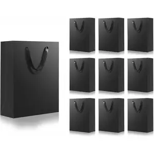 10 Pack Small  Bags | 6x2.5x8 Inches Black  Bag, Paper Bags for Men, Wedding Party Favor Bag for Birthdays (15x6x20cm)