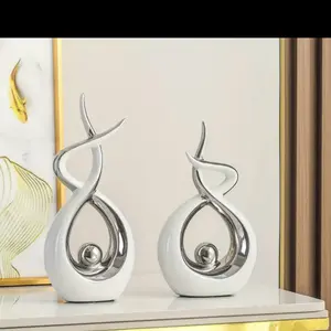 2-Piece Set Modern Abstract Art Ceramic Statues - Unique Room Decor Accent, Elegant Table Centerpiece, Adorable Ornament - Perfect for Living Room, Dining Room, Office Decoration