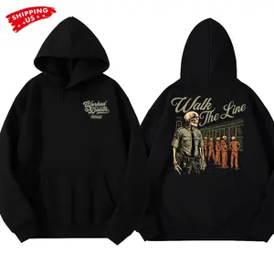 Walk The Line Hoodie, Prison Guard Skull Officer Graphic, Workman Trading Co Graphic Hoodie for Correctional Officers & Law Enforcement, Gift for Blue Collar Workers