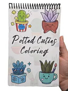 Potted Cuties Coloring Book - Medium Size 5.5x8.5 with 40 Pages Spiral Binding Laminated Cover Compact Convenient for Relaxation Coloringbook High Quality 80lb Paper
