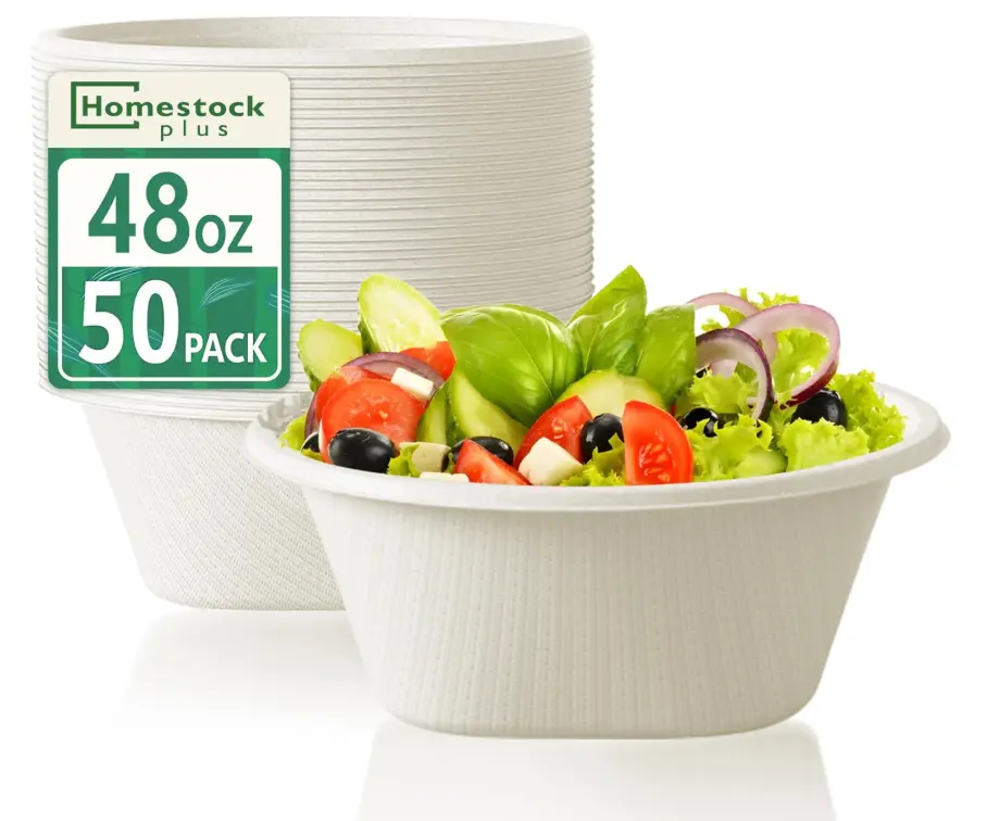 48 Oz Bowls Disposable - Heavy Duty Compostable Paper Bowls, Microwave Safe Large Bowls, Ideal for Restaurant Catering, Salads, Buffets & Eco-Friendly Use - 50 Pack [White]