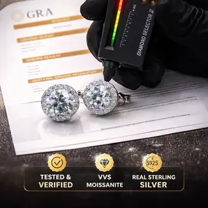 2CT Diamond Equivalent VVS1 Moissanite Stud Earrings – Round Cut – 925 Sterling Silver.