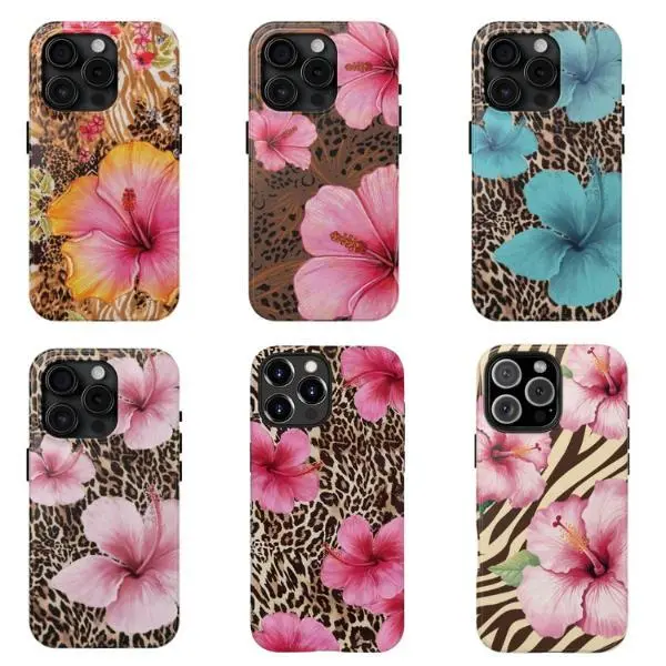 Leopard Print Phone Case, Bold Pink/Blue/Beige/Brown Safari Animal Print Aesthetic, Trendy Halloween-Ready Cover, Tough Shockproof Protective Case, Compatible with iPhone 11-17 Pro Max/Plus and Samsung Galaxy S23-25