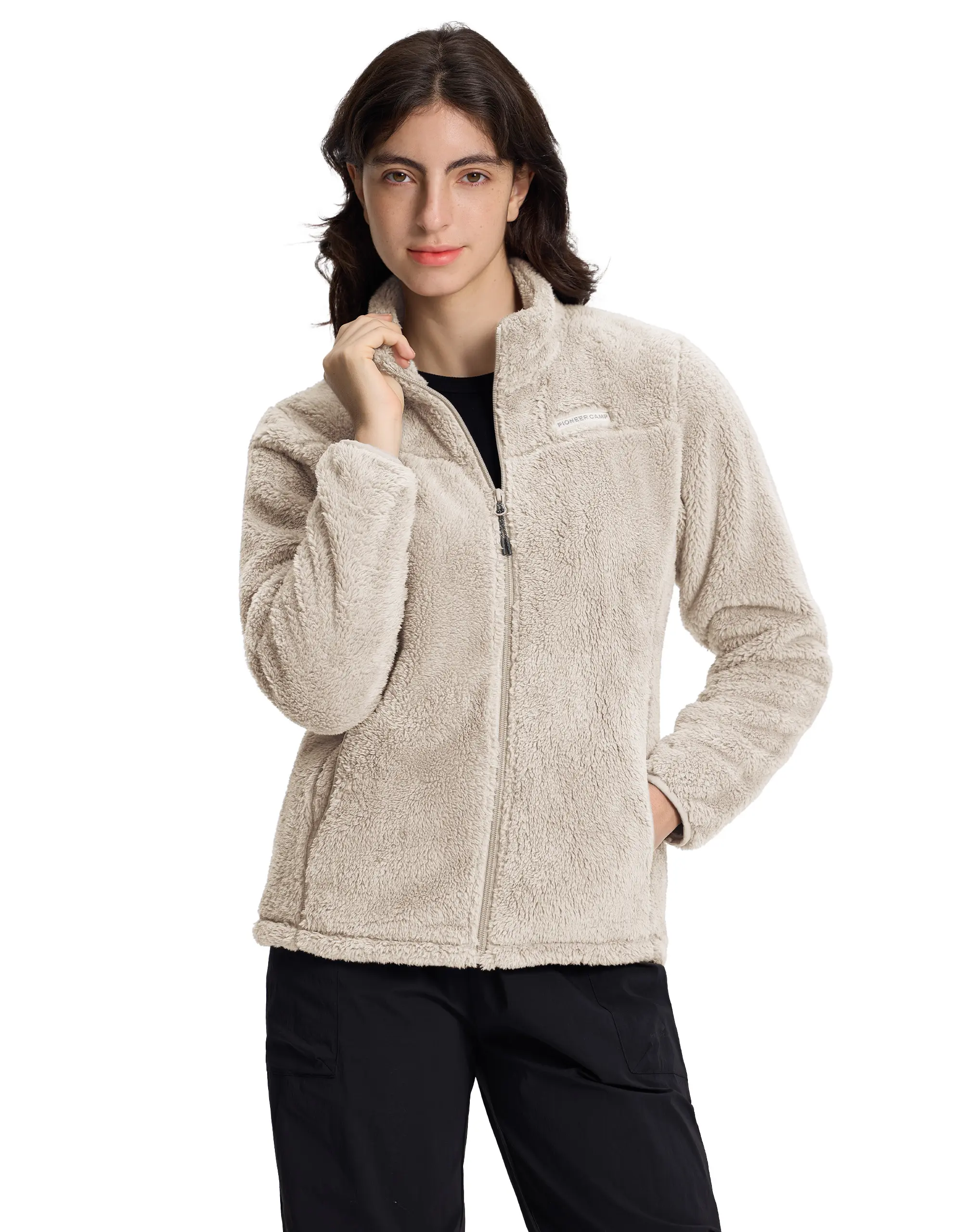 Pioneer Camp Women's Fuzzy Fleece Jacket Lightweight Full Zip Up Warm Soft Fleece Coat for Spring Fall Winter