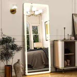 21"x56" Rectangular Full Length Mirror with LED Lights, Standing or Wall-Mounted Full  Mirror with Stand, Dimmable 3-Color Lighted Floor Mirror for Bedroom, Dressing Room, Cloakroom