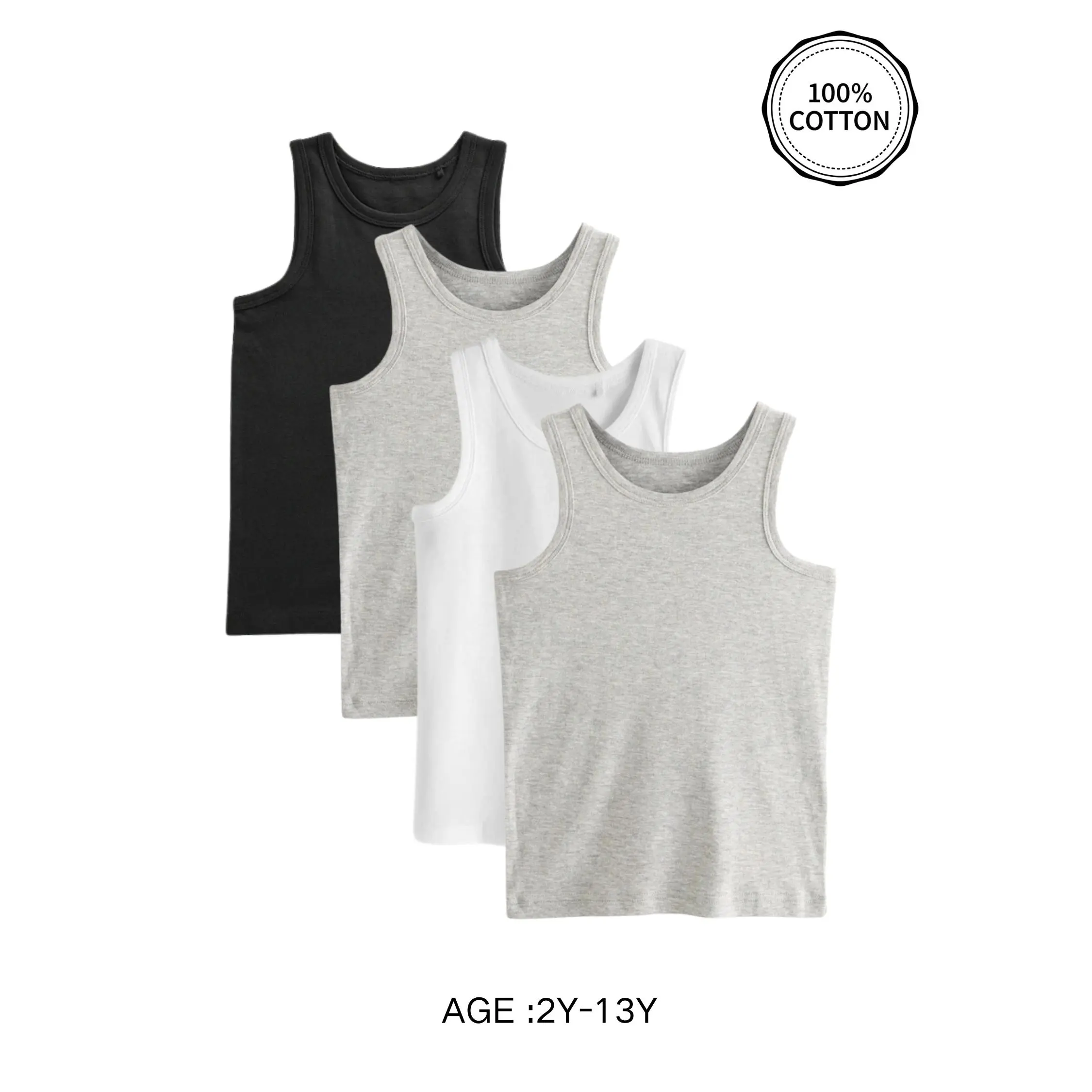 Set of 4 Boys' Basic Undershirts for Winter Layering, Perfect for Wearing Underneath Other Clothes