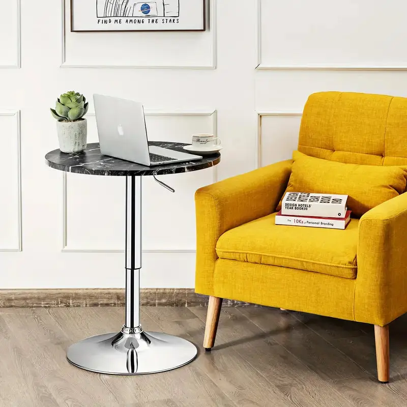 Bar Table Round with Adjustable Height and Swivel | Black