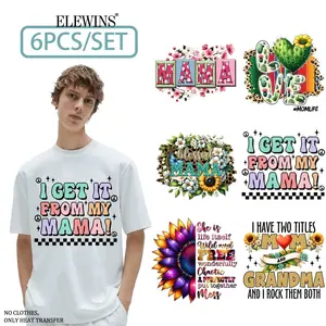 6 Pieces Mother's Day Plant Hot Stamping DTF Transfer Transparent Washable Transfer Paper for T - shirts Hoodies Jeans Backpacks Pillows Suitable for Men Women Machine Washable