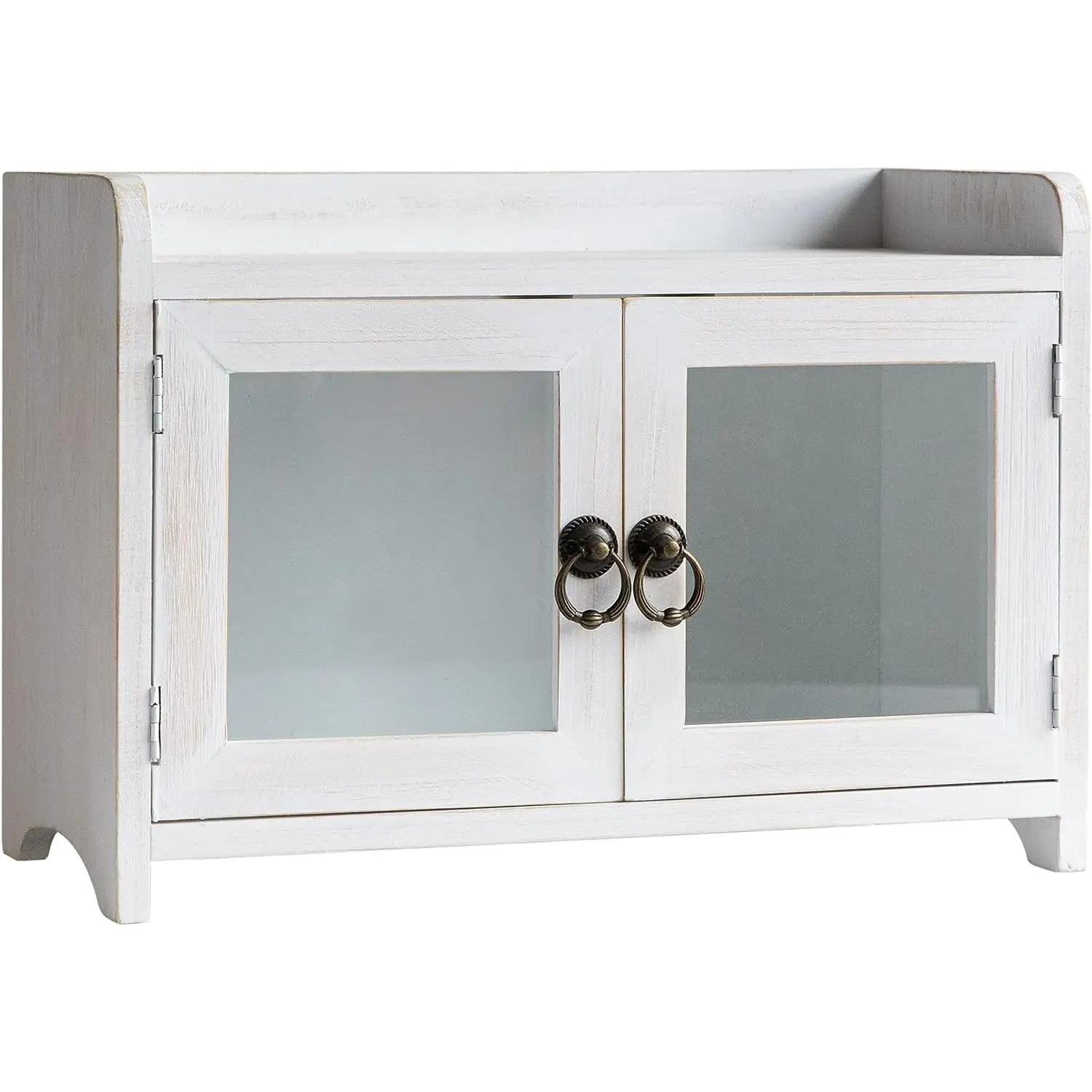 NEW - Storage Cabinet, Mini Countertop Cabinet, Distressed Wood Organizer for Kitchen Living Room Bedroom Bathroom Office with Magnetic Door, 14.5 x 6.5 x 10 (White)