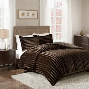 Dux Faux Fur 3-Piece Comforter Mini Set, Chocolate Brown