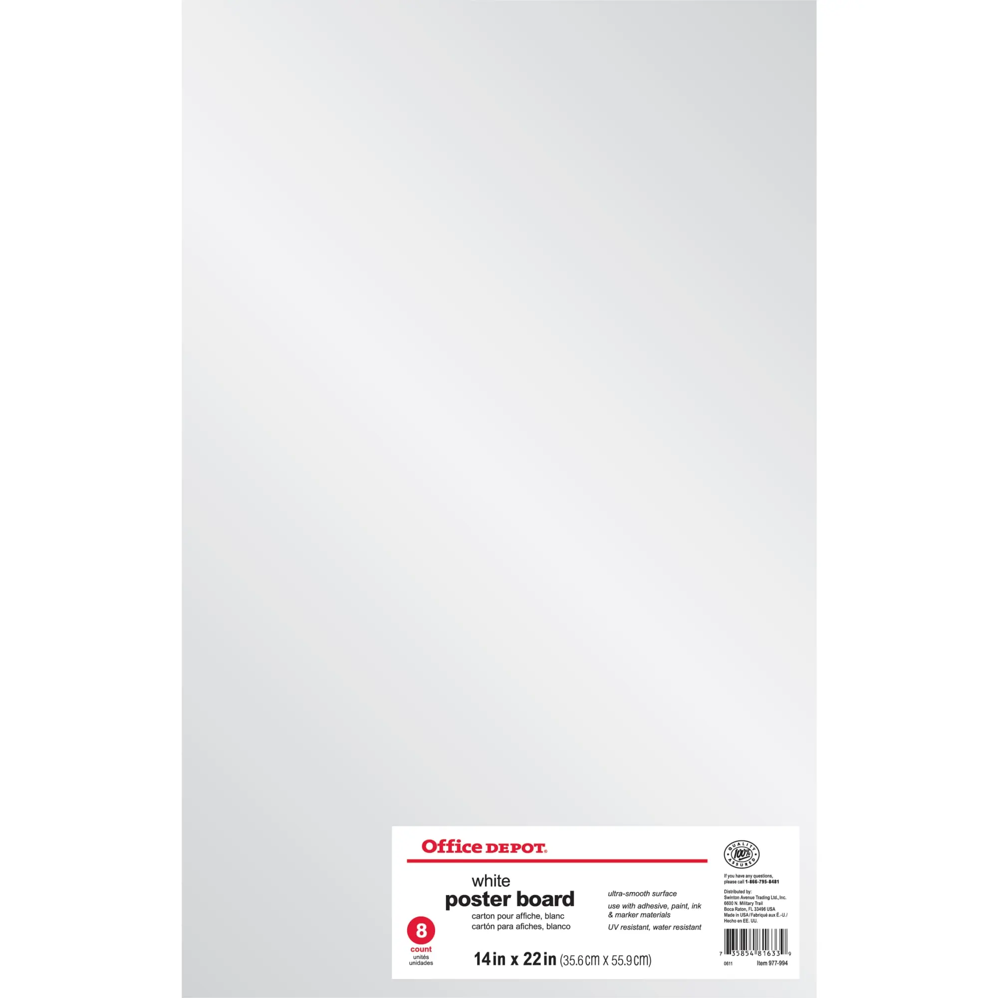 Office Depot® Brand Poster Boards, 14" x 22", White, Pack Of 8
