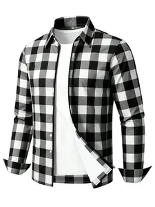Men's Classic Plaid Shirt, Spring Fall Casual Long Sleeve Checkered Top, Retro Street Style, Fashionable for All Body Types