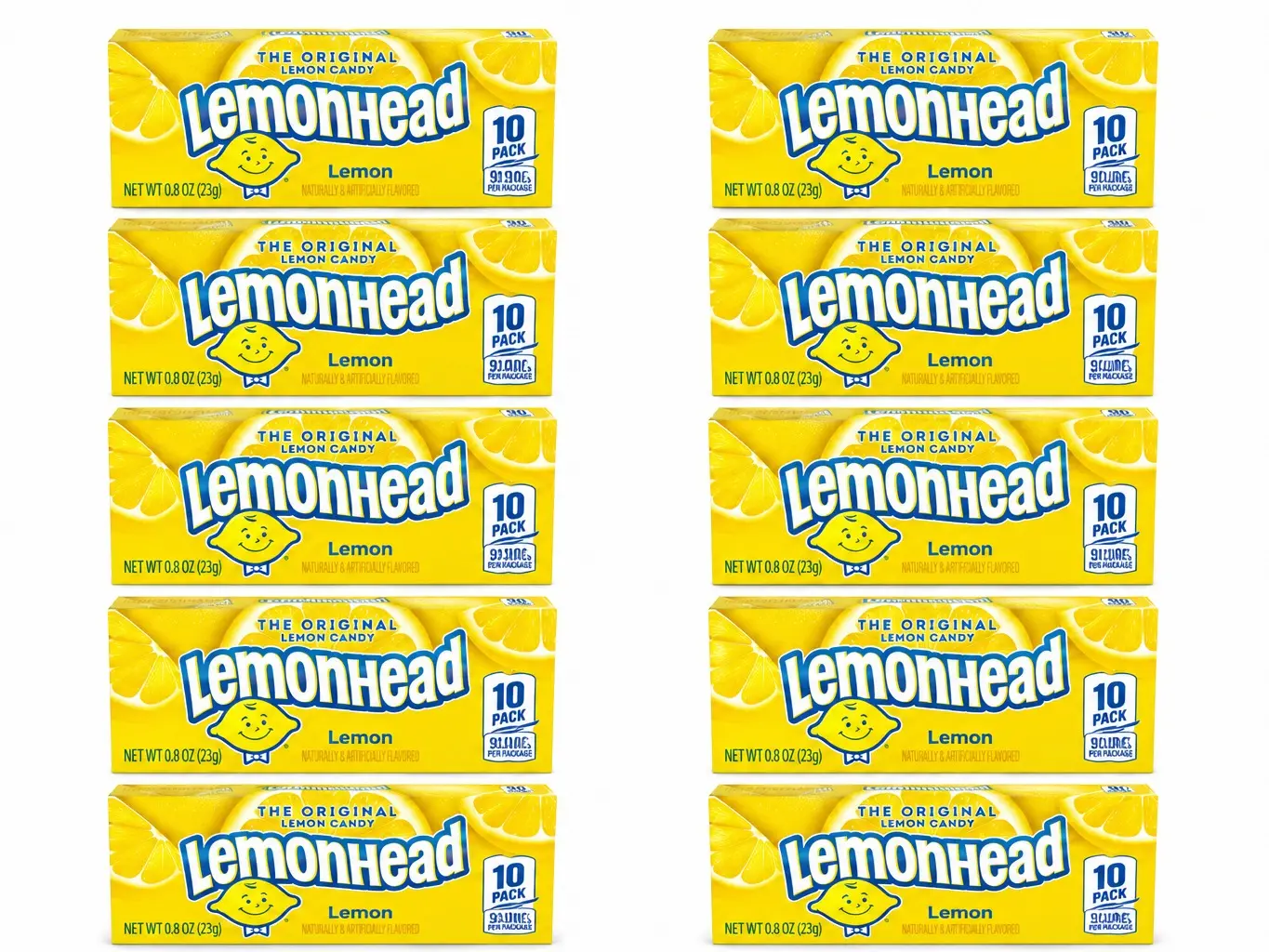 Lemonhead Original Lemon Candies, 10-Pack Changemaker Boxes, Sweet & Sour Tangy Flavor, Bite-Sized Chewy Bonbons for On-The-Go Snacking