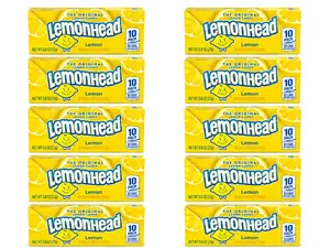 Lemonhead Original Lemon Candies, 10-Pack Changemaker Boxes, Sweet & Sour Tangy Flavor, Bite-Sized Chewy Bonbons for On-The-Go Snacking