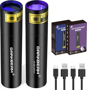 UV Flashlight 365nm Light and 395nm Blacklight, Mini Powerful Woods Lamp USB-C Rechargeable, LED Ultraviolet Flashlights Pet Urine Detector for Rock, Uranium Glass, Resin Curing, 2 Pack