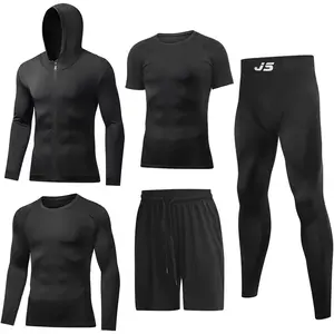 Men Compression Workout Set 5 PCS Quick Dry Shirt Pants Shorts Tights Jacket Clothes for Gym