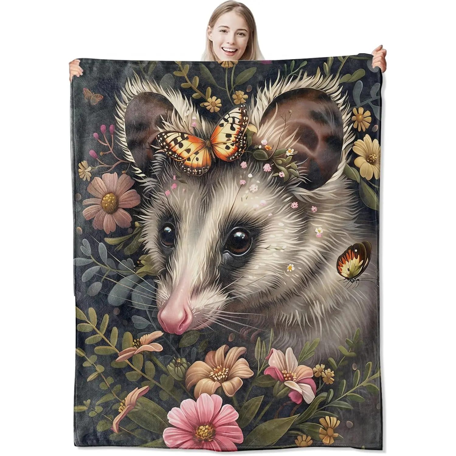 Opossum Blanket - Cozy and Soft Flannel Fleece Opossum Throw Blanket, Opossum Decor Opossum Gifts with Fuzzy Opossum Design 60×50IN