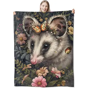 Opossum Blanket - Cozy and Soft Flannel Fleece Opossum Throw Blanket, Opossum Decor Opossum Gifts with Fuzzy Opossum Design 60×50IN