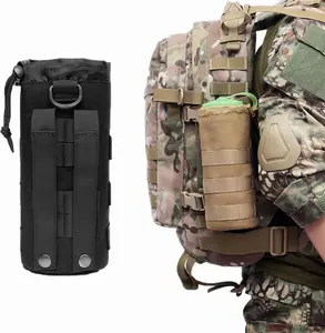 1 pc Tactical Water Bottle Holder - MOLLE-Compatible Hydration Pouch, 1000D Nylon & Oxford Cloth Large Capacity Drawstring Camping Bag with Mesh Bottom for Hiking, Travel, Outdoor, Military, Unisex EDC Gear