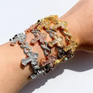 Moissanite Cuban Chain Bracelet Iced Out Cross Infinity Charm Micro Pave Bling Hip Hop Bracelet for Men Women Rapper Jewelry Gift