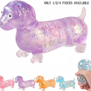 Glitter Sausage Dog Squishy Stress Relief Toy, Colorful Soft Tpr Stretchable, Cute Design, Perfect for Birthdays, Holidays, Parties, Stress Relief Fidgeting