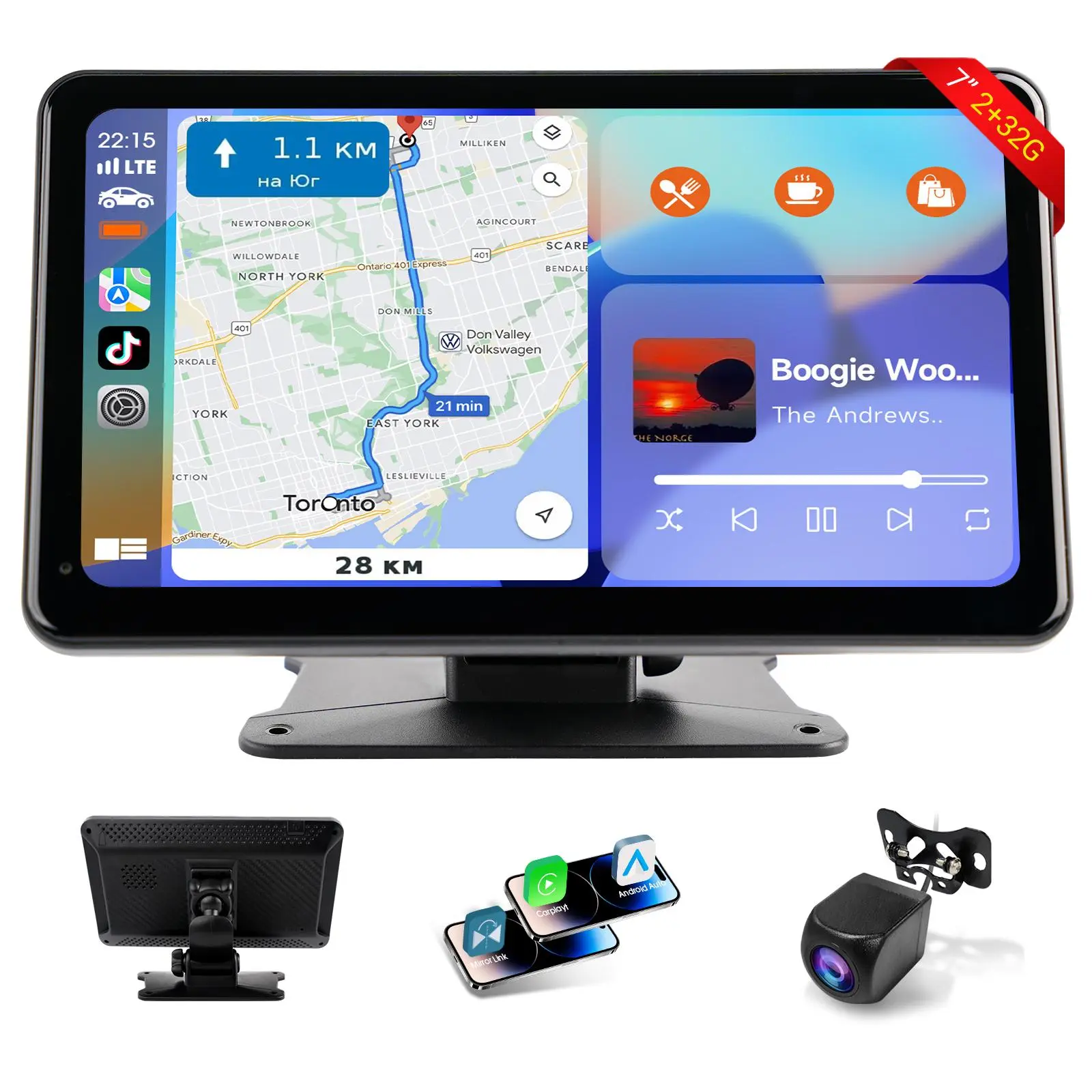 Display Auto 7 Pollici MDHAND Con Wireless CarPlay/Android Auto – Navigatore, Telecamera Retro, Trasmettitore FM E Doppio Supporto