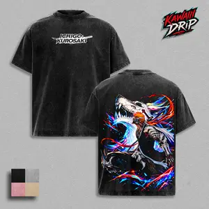 Ichigo Kurosaki - Bankai Hollow Form Graphic Tee – Bleach Thousand-Year Blood War Anime Shirt, Vintage Washed Streetwear Energy T-Shirt, Oversized Heavyweight Cotton, Double-Sided Large Back Print, Vasto Lorde Unisex Manga Merch, Gift for True Bleach Fans