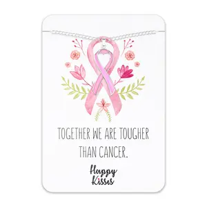 Breast Cancer Awareness Necklace - Pink Ribbon Pendant, “Together We Are Tougher Than Cancer”