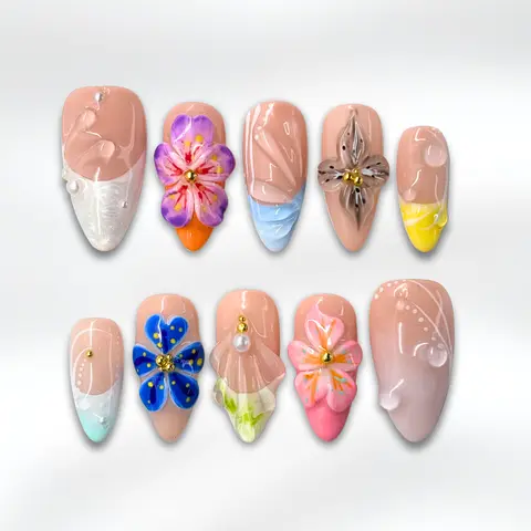NailPhoria WILDFLOWERS - Handmade Press-On Nails | Reusable, Salon-Quality, Long-Lasting, Glossy Design