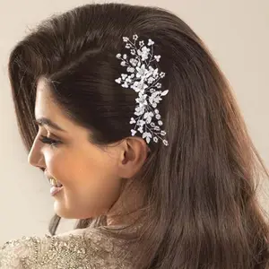 Rhinestone Hair Combs Silver Flower Wedding Hairpieces Bridal Side Clips Accessories for Brides and Women