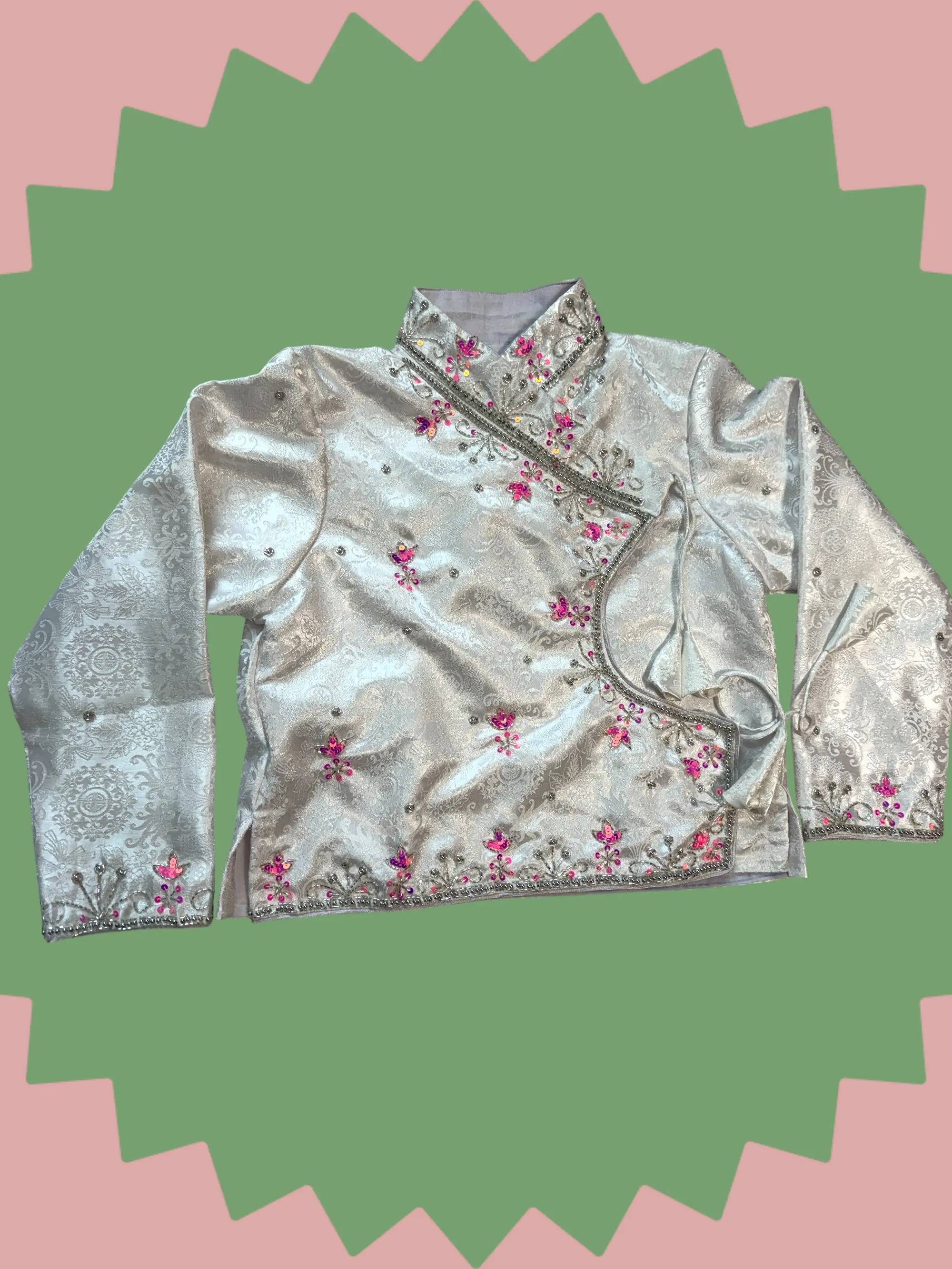 Hand Embroidered Tass ko Chin Chaubandi Cholo with Gold Accents and Detailed Embroidery Traditional Nepali Wrap-Around Blouse